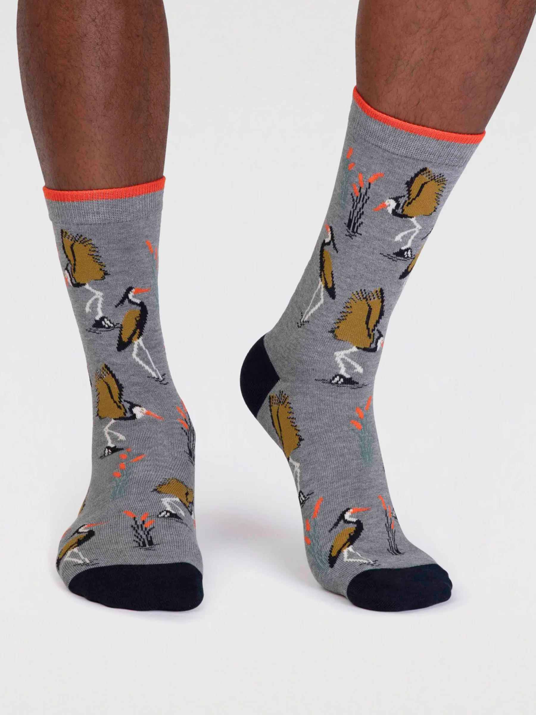Gino Bamboo Heron Bird Socks - Grey Marle - Flockneti
