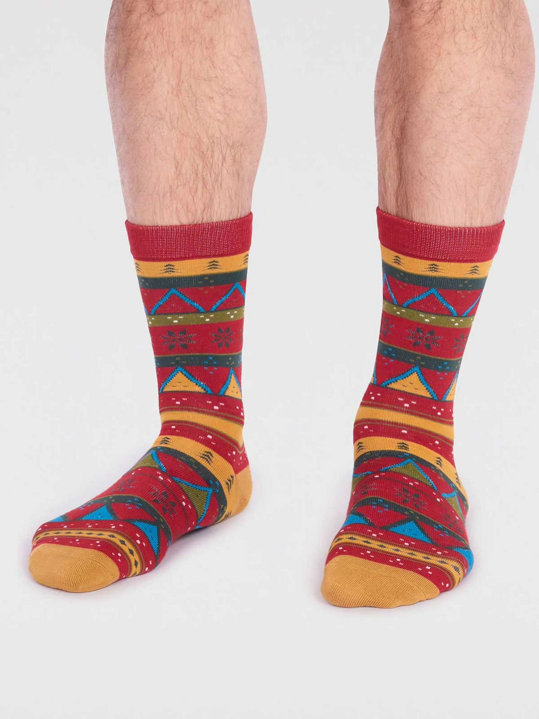 Casper Bamboo Christmas Fairisle Socks - Bright Red - Flockneti