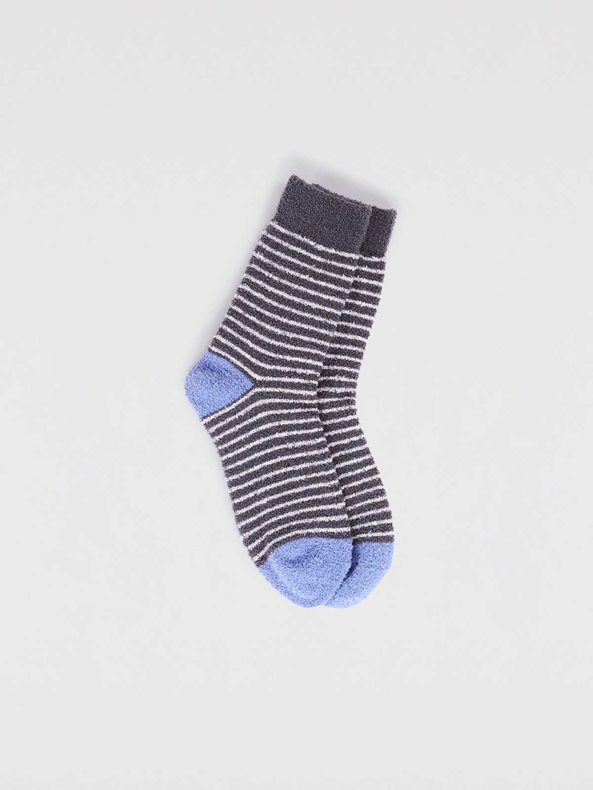 Sammie Baby Recycled Polyester Stripe Fluffy Sock - Dark Grey Marle - Flockneti