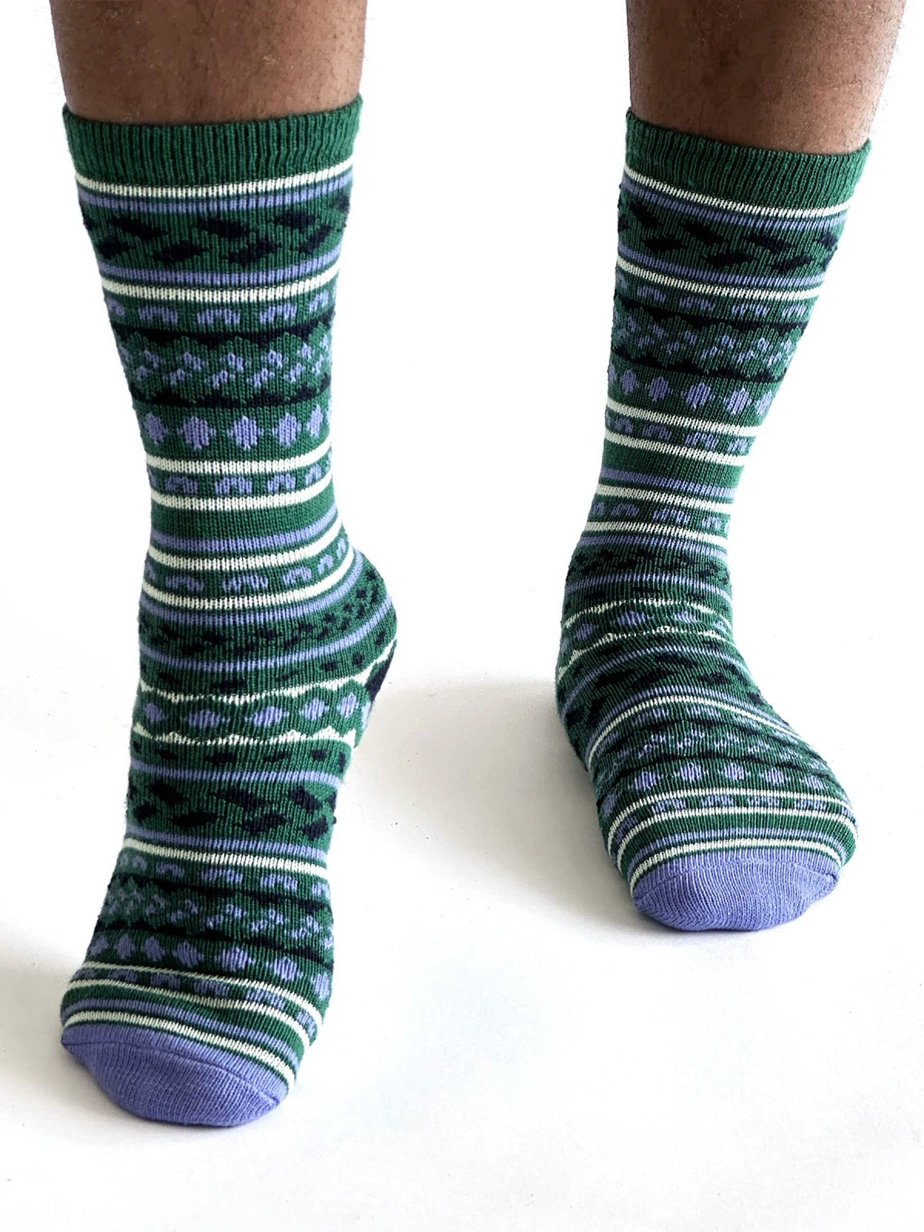Erskine Fair isle Wool Socks - Dark Green - Flockneti