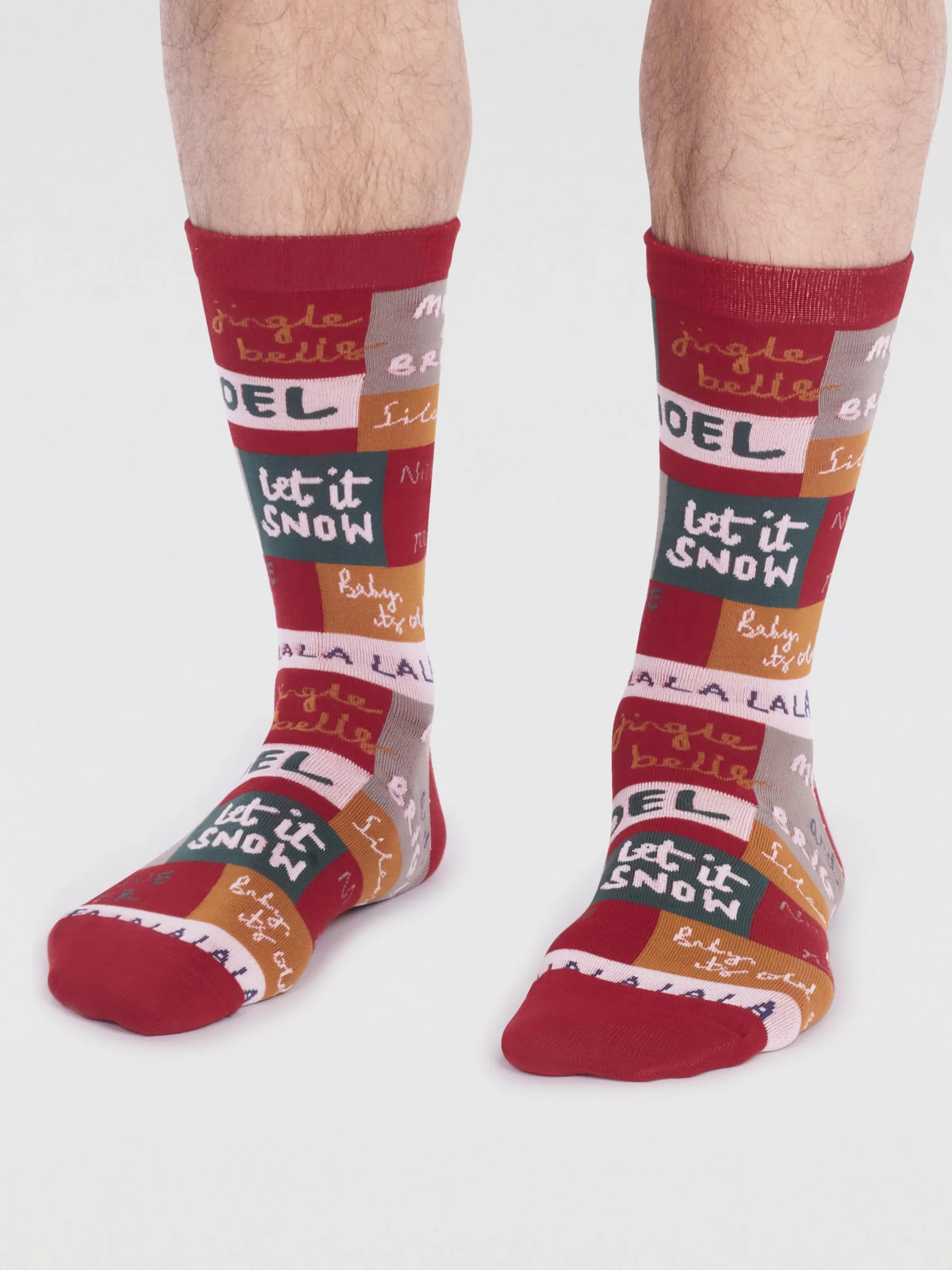 Caleb Organic Cotton Christmas Slogan Socks - Bright Red - Flockneti