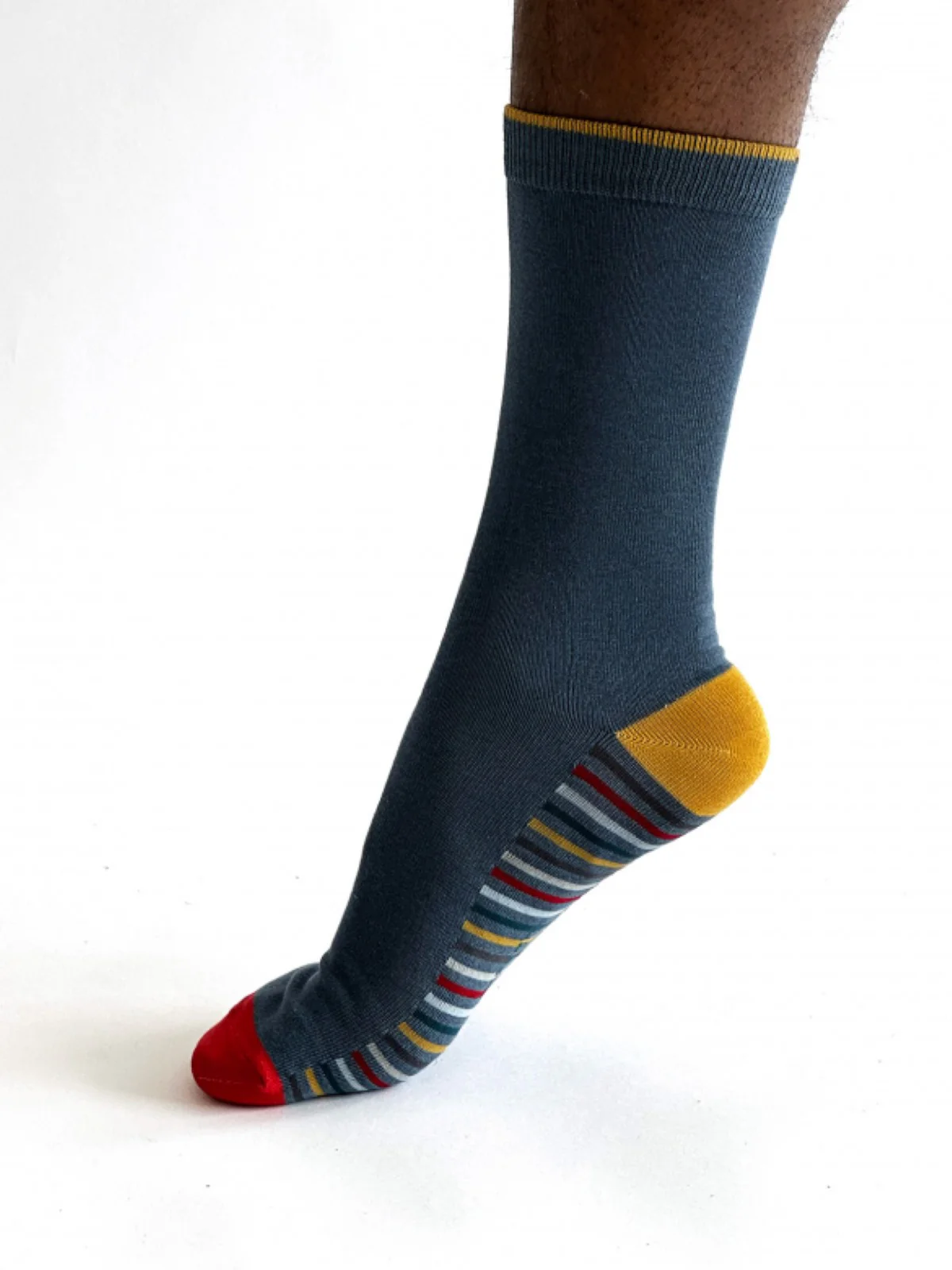 Conall Stripe Bamboo Socks - Dusky Blue - Flockneti
