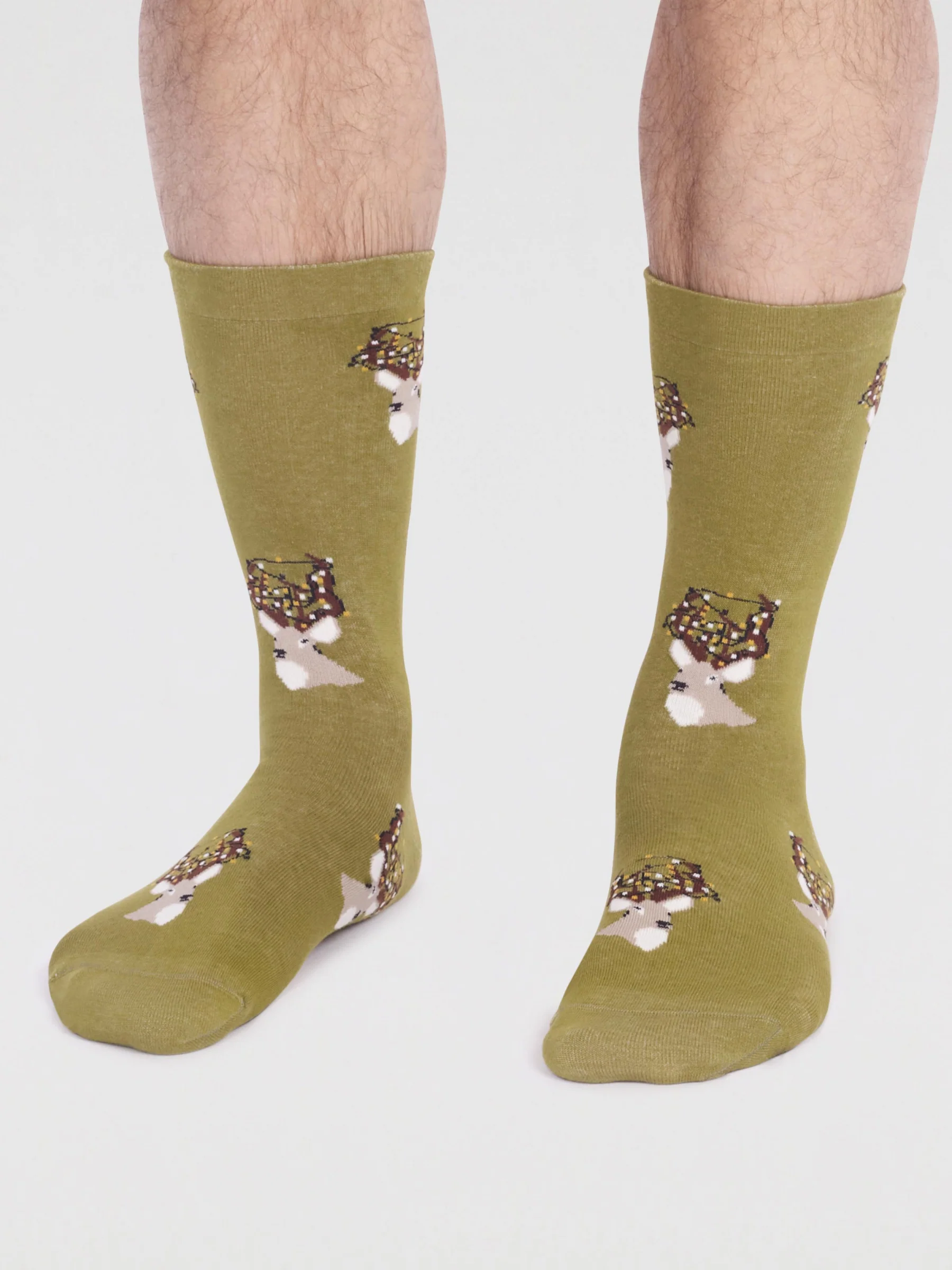 Celyn Organic Cotton Christmas Stag Socks - Lichen Green - Flockneti