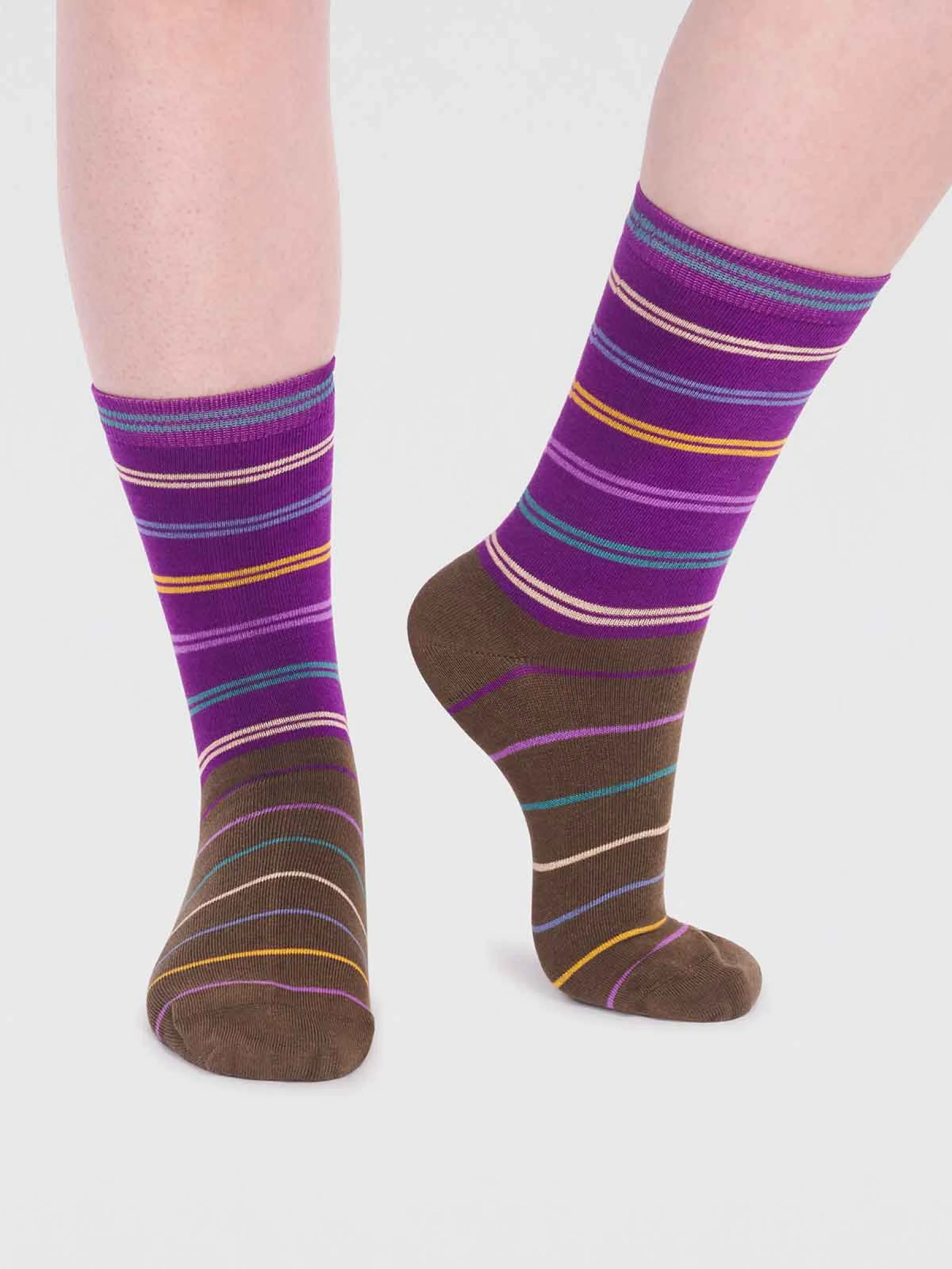 Lauryn Bamboo Stripe Socks - Plum Purple - Flockneti