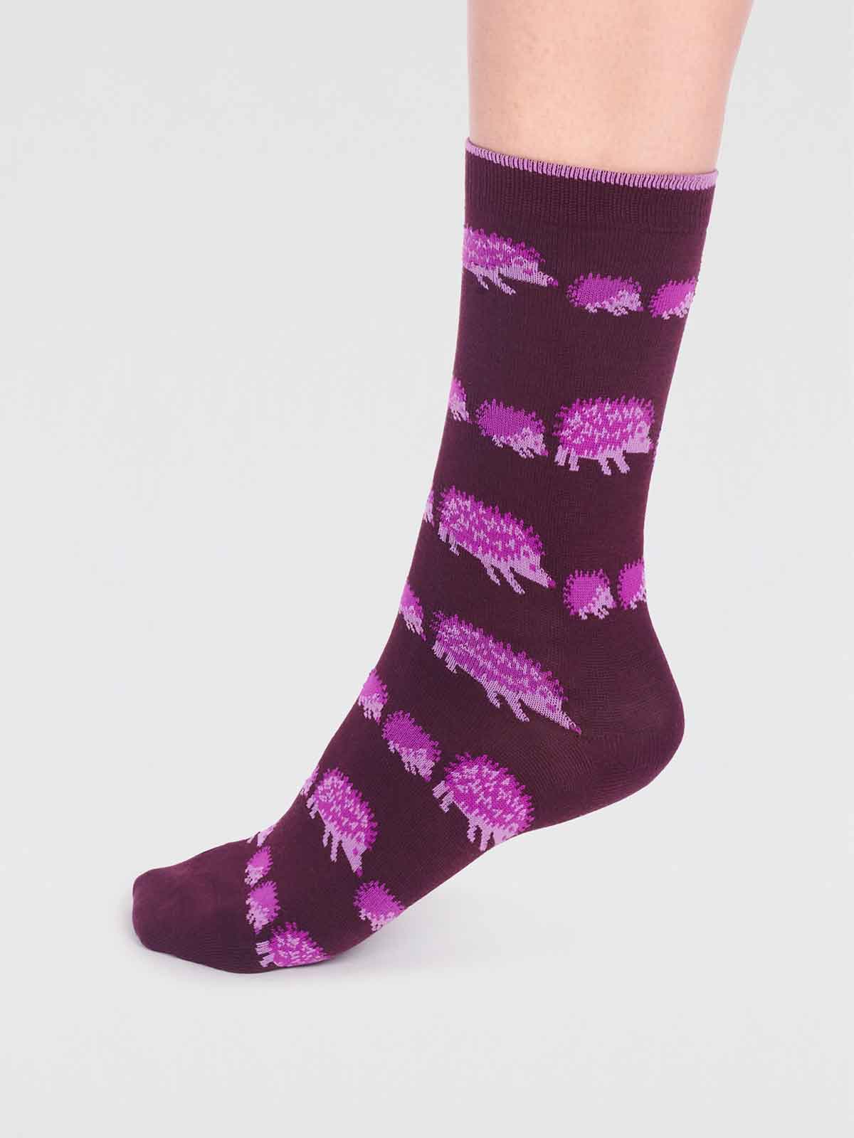 Hadley Bamboo Hedgehog Socks  - Aubergine Purple - Flockneti