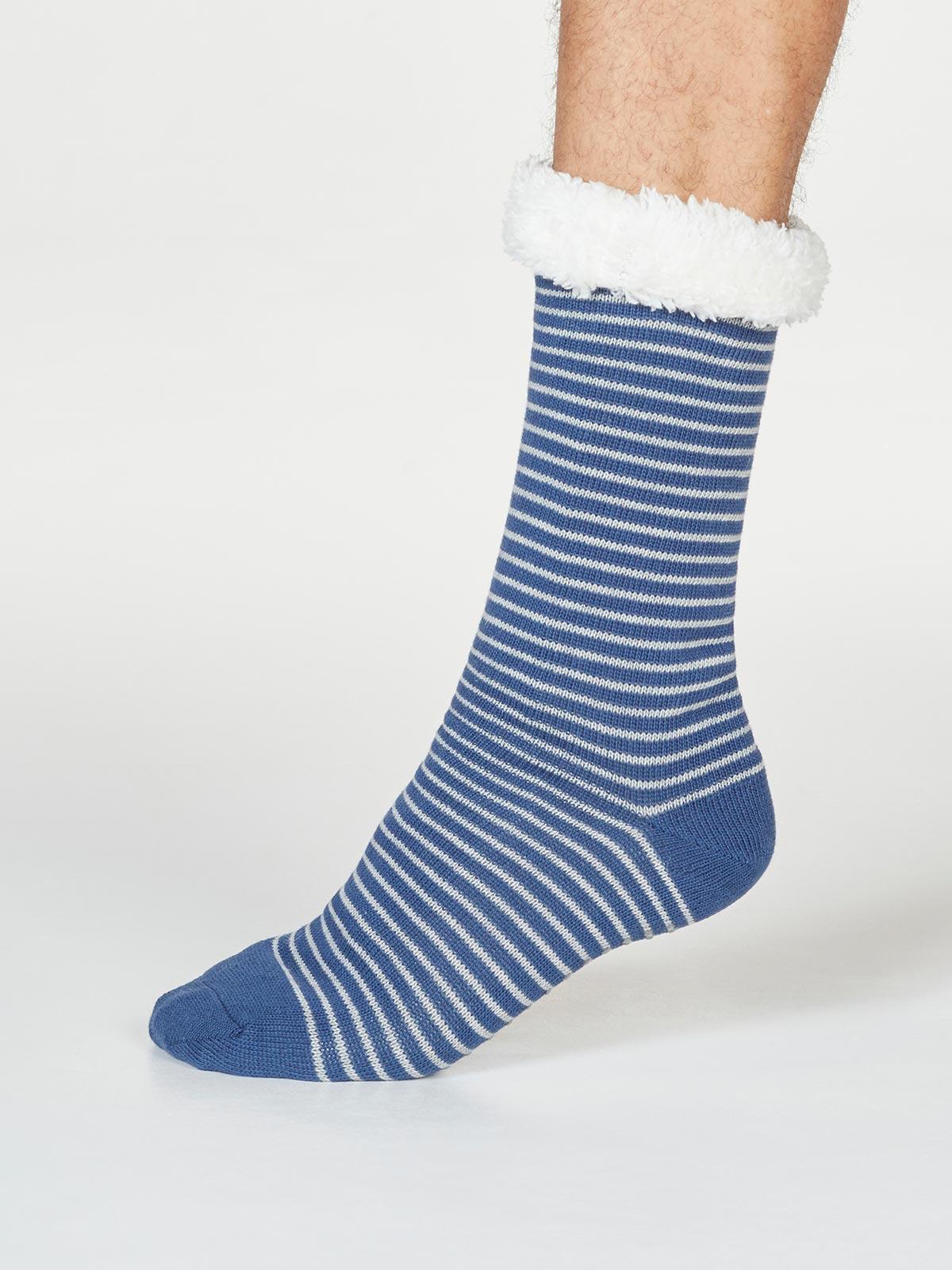 Blaise Stripe Cabin Socks - Blue Slate - Flockneti